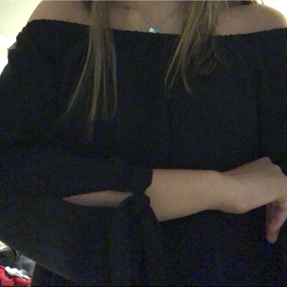 Off the shoulder black long sleeve top